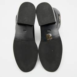 Pre Owned Tory Burch Black Leather Moto Mid Calf Boots Size 38           