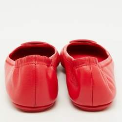 Pre Owned Tory Burch Rose Red Leather Reva Logo Ballet Flats Size 37