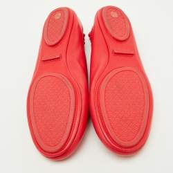 Pre Owned Tory Burch Rose Red Leather Reva Logo Ballet Flats Size 37