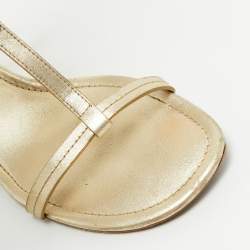 Pre Owned Tory Burch Gold Leather Wedge Sandals Size 39.5
