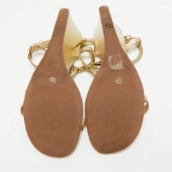 Pre Owned Tory Burch Gold Leather Wedge Sandals Size 39.5