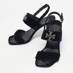 Pre Owned Tory Burch Black Velvet Eleanor Slingback Sandals Size 38