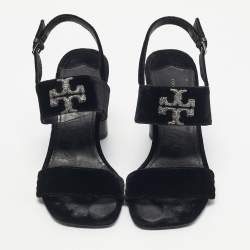 Pre Owned Tory Burch Black Velvet Eleanor Slingback Sandals Size 38