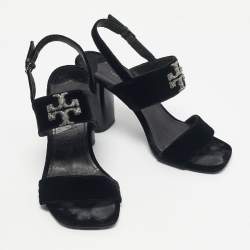 Pre Owned Tory Burch Black Velvet Eleanor Slingback Sandals Size 38