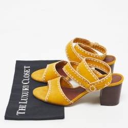 Pre Owned Tory Burch Yellow Raffia and Suede Ankle Strap Sandals Size 40