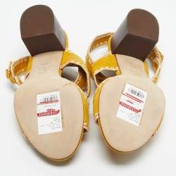 Pre Owned Tory Burch Yellow Raffia and Suede Ankle Strap Sandals Size 40