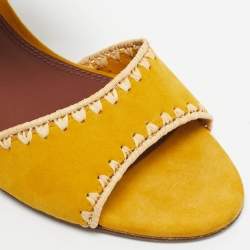 Pre Owned Tory Burch Yellow Raffia and Suede Ankle Strap Sandals Size 40