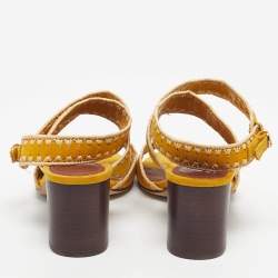 Pre Owned Tory Burch Yellow Raffia and Suede Ankle Strap Sandals Size 40