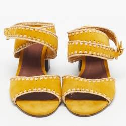 Pre Owned Tory Burch Yellow Raffia and Suede Ankle Strap Sandals Size 40