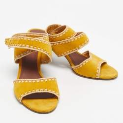 Pre Owned Tory Burch Yellow Raffia and Suede Ankle Strap Sandals Size 40