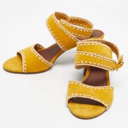 Pre Owned Tory Burch Yellow Raffia and Suede Ankle Strap Sandals Size 40
