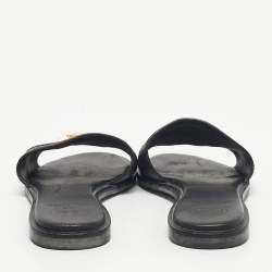 Pre Owned Tory Burch Black Leather Everly Flat Slides Size 36