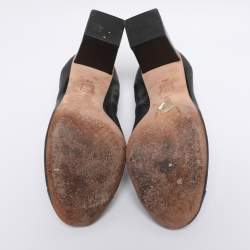 Pre Owned Tory Burch Black Leather Cap Toe Jolie Block Heel Pumps Size 38