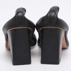 Pre Owned Tory Burch Black Leather Cap Toe Jolie Block Heel Pumps Size 38