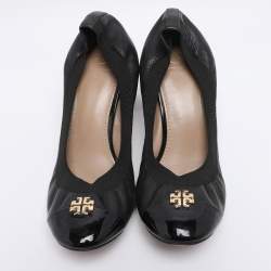 Pre Owned Tory Burch Black Leather Cap Toe Jolie Block Heel Pumps Size 38