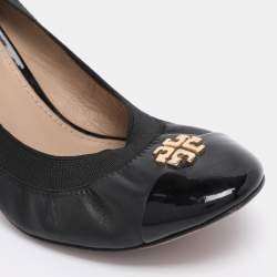 Pre Owned Tory Burch Black Leather Cap Toe Jolie Block Heel Pumps Size 38