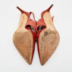 Pre Owned Tory Burch Red Patent Leather and Suede Pointed Toe Slingback Pumps Size 39.5