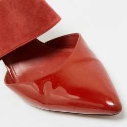 Pre Owned Tory Burch Red Patent Leather and Suede Pointed Toe Slingback Pumps Size 39.5