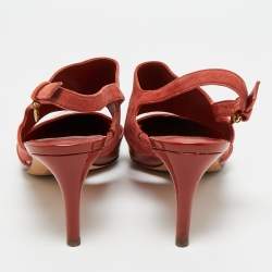 Pre Owned Tory Burch Red Patent Leather and Suede Pointed Toe Slingback Pumps Size 39.5