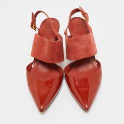 Pre Owned Tory Burch Red Patent Leather and Suede Pointed Toe Slingback Pumps Size 39.5