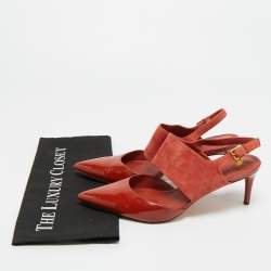 Pre Owned Tory Burch Red Patent Leather and Suede Pointed Toe Slingback Pumps Size 39.5