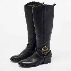 Pre Owned Tory Burch Black Leather Amanda Knee Length Boots Size 36.5