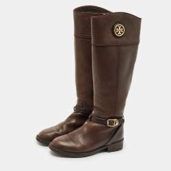 Pre Owned Tory Burch Dark Brown Knee Length Boots Size 36.5
