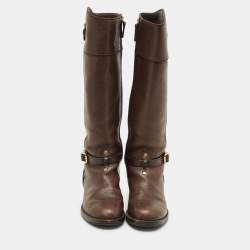Pre Owned Tory Burch Dark Brown Knee Length Boots Size 36.5