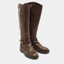 Pre Owned Tory Burch Dark Brown Knee Length Boots Size 36.5
