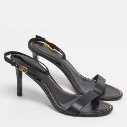 Pre Owned Tory Burch Black Leather Double T Slingback Sandals Size 38.5