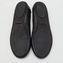 Pre Owned Tory Burch Black Leather Reva Logo Scrunch Ballet Flats Size 38