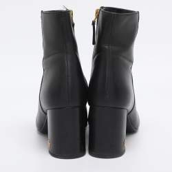 Pre Owned Tory Burch Black Leather Ankle Length Boots Size 35