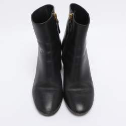 Pre Owned Tory Burch Black Leather Ankle Length Boots Size 35