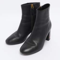 Pre Owned Tory Burch Black Leather Ankle Length Boots Size 35