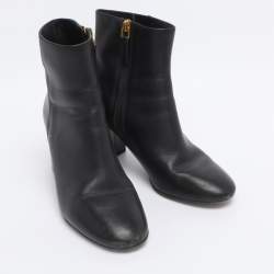Pre Owned Tory Burch Black Leather Ankle Length Boots Size 35