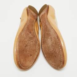 Pre Owned Tory Burch Beige Leather Scrunch Ballet Flats Size 39