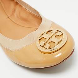 Pre Owned Tory Burch Beige Leather Scrunch Ballet Flats Size 39