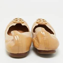 Pre Owned Tory Burch Beige Leather Scrunch Ballet Flats Size 39