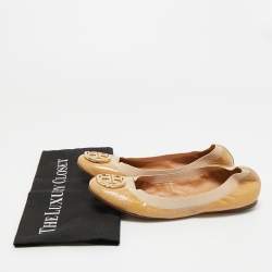Pre Owned Tory Burch Beige Leather Scrunch Ballet Flats Size 39