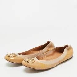 Pre Owned Tory Burch Beige Leather Scrunch Ballet Flats Size 39