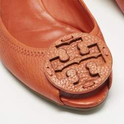 Pre Owned Tory Burch Orange Leather Janey Wedge Pumps Size 38.5