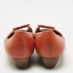 Pre Owned Tory Burch Orange Leather Janey Wedge Pumps Size 38.5