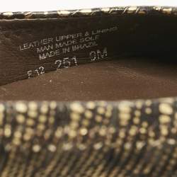 Pre Owned Tory Burch Gold/Dark Brown Lizard Embossed Leather Minnie Ballet Flats Size 39