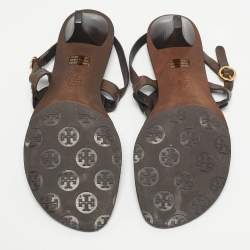 Pre Owned Tory Burch Brown Leather Thong Slingback Sandals Size 38