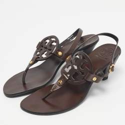 Pre Owned Tory Burch Brown Leather Thong Slingback Sandals Size 38