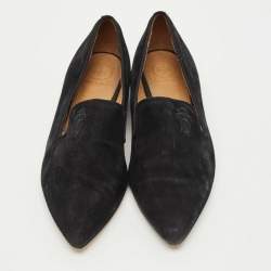 Pre Owned Tory Burch Black Suede Smoking Loafer Size 36