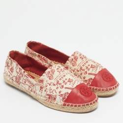 Pre Owned Tory Burch Pink/Canvas and  Leather Lucia Espadrille Flats Size 39