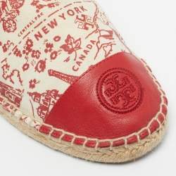 Pre Owned Tory Burch Pink/Canvas and  Leather Lucia Espadrille Flats Size 39