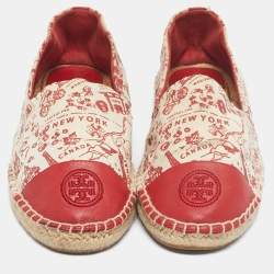 Pre Owned Tory Burch Pink/Canvas and  Leather Lucia Espadrille Flats Size 39