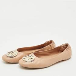 Pre Owned Tory Burch Beige Leather Scrunch Ballet Flats Size 41